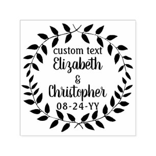 Rustic Laurel Wreath Simple Country Wedding Script Self-inking Stamp