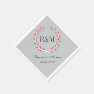 Rustic Laurel Wreath Wedding Monogram Napkin Pink