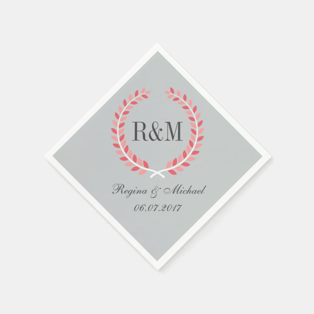 Rustic Laurel Wreath Wedding Monogram Napkin Pink (Corner)