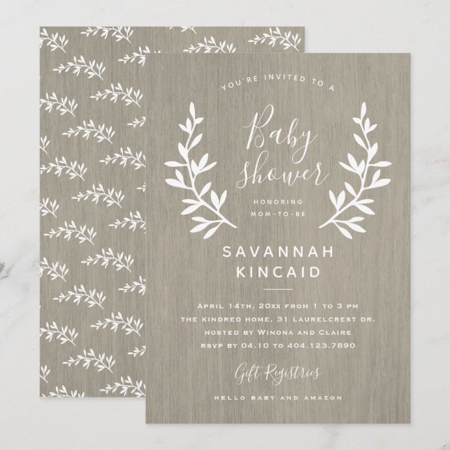 Rustic Laurels Baby Shower Invitation (Front/Back)