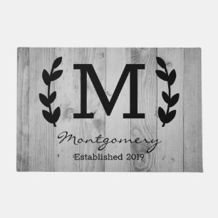 Rustic Laurels Grey Barn Wood Planks Personalized Doormat