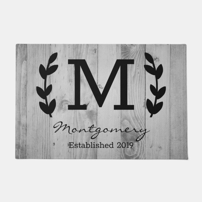 Rustic Laurels Grey Barn Wood Planks Personalized Doormat (Front)