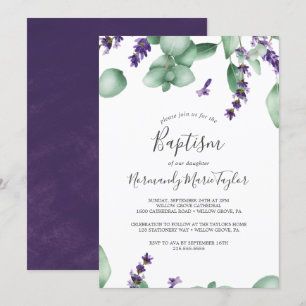 Rustic Lavender and Eucalyptus Baptism Invitation