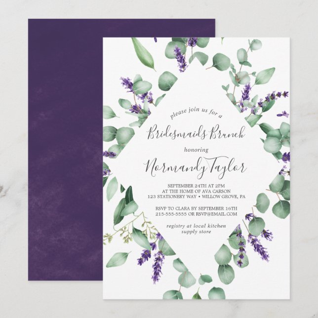 Rustic Lavender and Eucalyptus Bridesmaids Brunch Invitation (Front/Back)