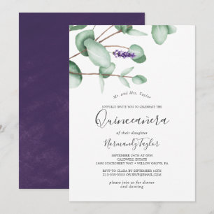Rustic Lavender and Eucalyptus Quinceañera Invitation
