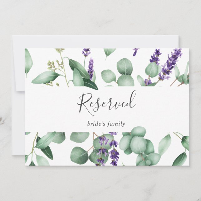 Rustic Lavender and Eucalyptus Reserved Sign (Front)