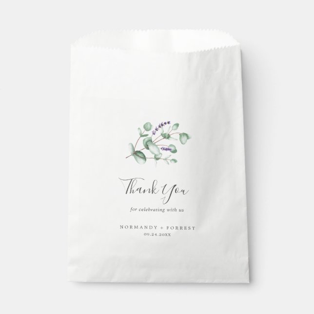 Rustic Lavender and Eucalyptus Thank You Wedding Favour Bag (Front)