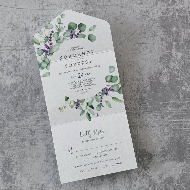 Rustic Lavender and Eucalyptus Wedding All In One Invitation (Creator Uploaded)