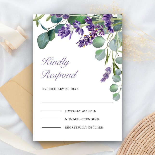 Rustic Lavender and Eucalyptus Wedding RSVP Card (Creator Uploaded)