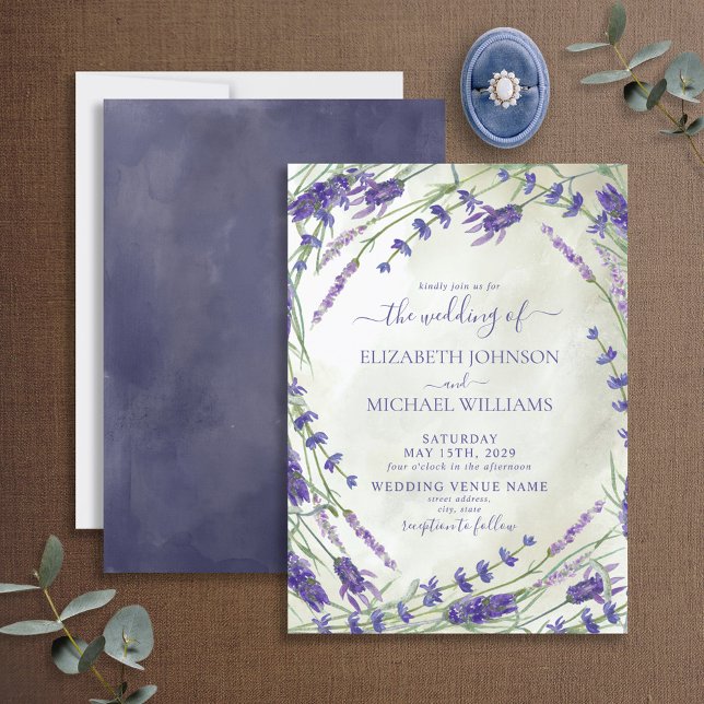 Rustic Lavender Botanical Watercolor Wedding Invitation (Creator Uploaded)