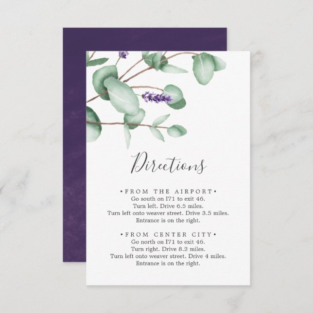 Rustic Lavender Directions Enclosure Card (Front/Back)