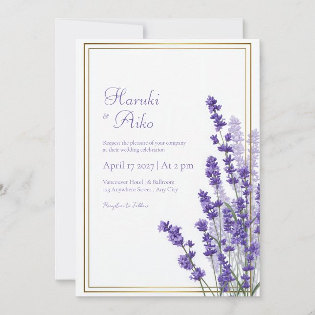 Rustic Lavender Double Line Frame Border Wedding Invitation (Front)