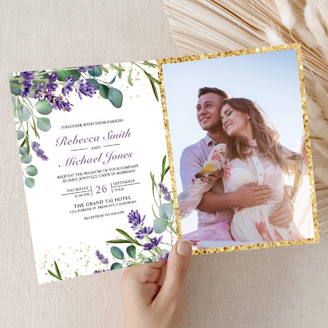 Rustic Lavender Eucalyptus Photo QR Code Wedding Invitation (Creator Uploaded)
