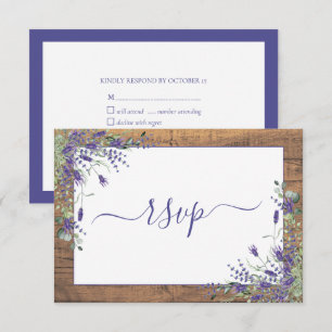 Rustic Lavender Eucalyptus Script Wood RSVP Card