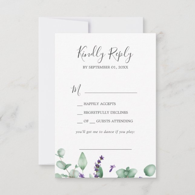 Rustic Lavender & Eucalyptus Song Request RSVP Card (Front)