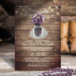 Rustic Lavender Floral Jar String Lights Wedding Invitation