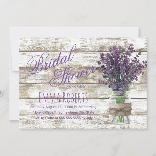 Rustic Lavender Floral Mason Jar Bridal Shower Invitation (Front)