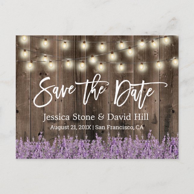 Rustic Lavender Floral Wedding Save the Date Announcement Postcard (Front)