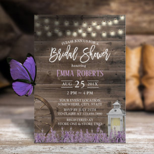 Rustic Lavender Floral White Lantern Bridal Shower Invitation