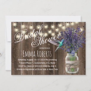 Rustic Lavender Flower & Hummingbird Bridal Shower Invitation