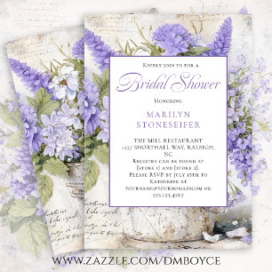 Rustic Lavender Flowers Tin Bucket Bridal Shower   Invitation