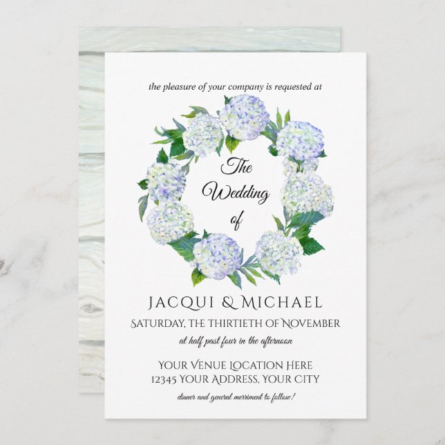 Rustic Lavender Hydrangea Floral Wreath Wedding Invitation (Front/Back)