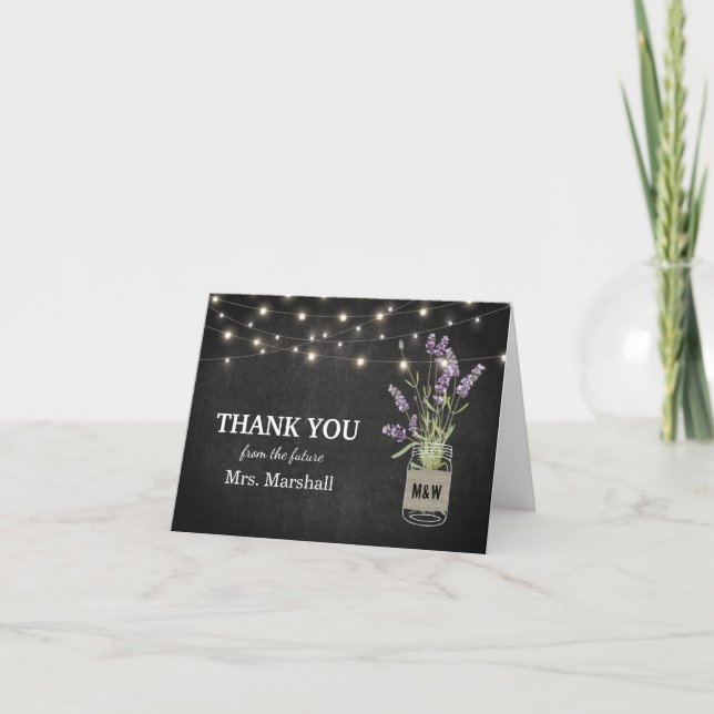 Rustic Lavender Lights Bridal Shower Thank You Card (Front)