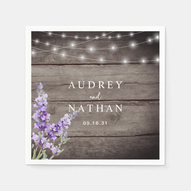 Rustic Lavender Lights Wedding Napkin (Front)