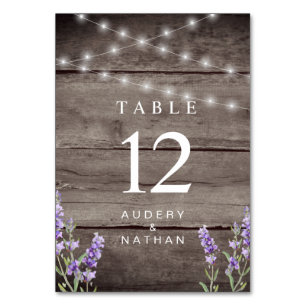 Rustic Lavender Lights Wedding  Table Number