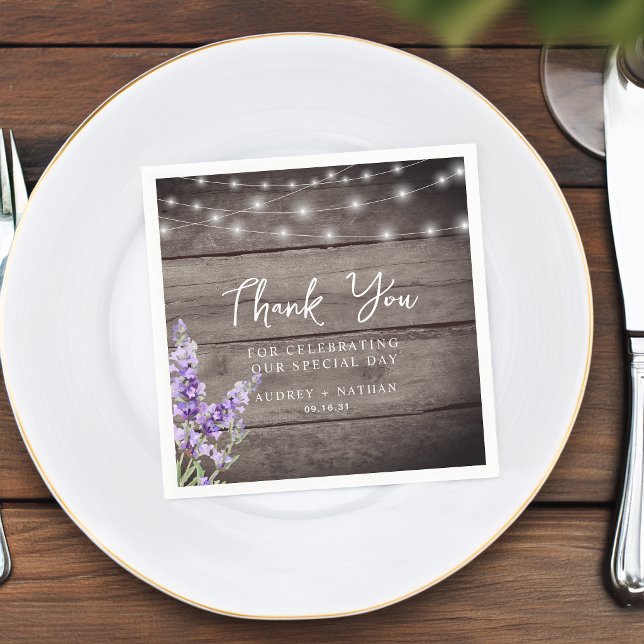 Rustic Lavender Lights Wedding Thank You Napkin (Rustic Lavender Lights Wedding Thank You Napkins)