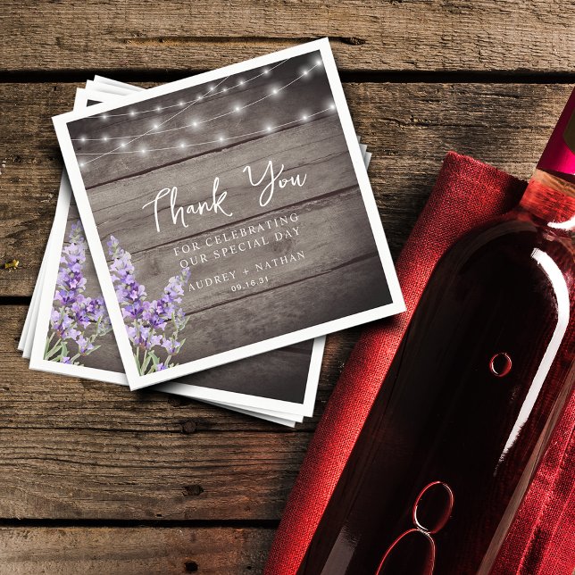 Rustic Lavender Lights Wedding Thank You Napkin (Rustic Lavender Lights Wedding Thank You Napkins)