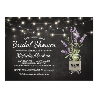 Rustic Lavender Mason Jar Lights Bridal Shower Card