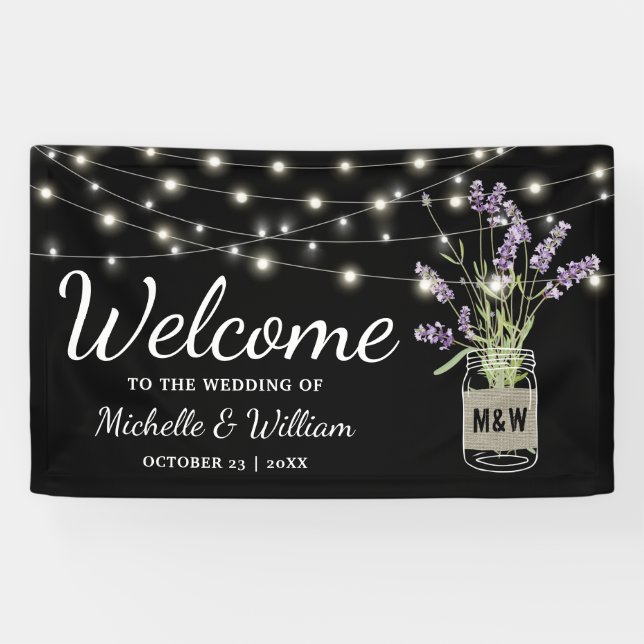 Rustic Lavender Mason Jar Lights Wedding Banner (Horizontal)