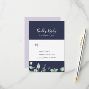 Rustic Lavender   Navy Blue Simple RSVP Card