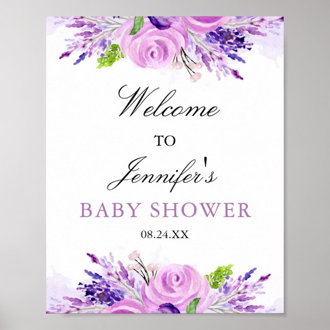 Rustic Lavender Purple Baby Shower Welcome Poster (Front)