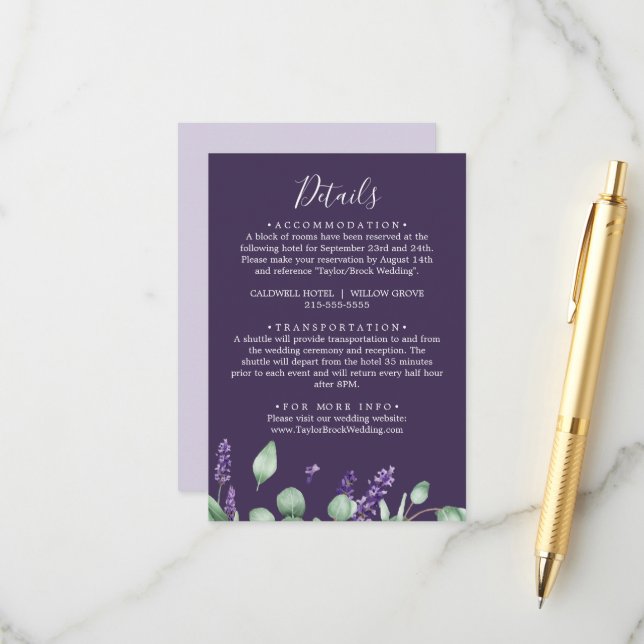 Rustic Lavender Purple Details Enclosure Card (Front/Back In Situ)