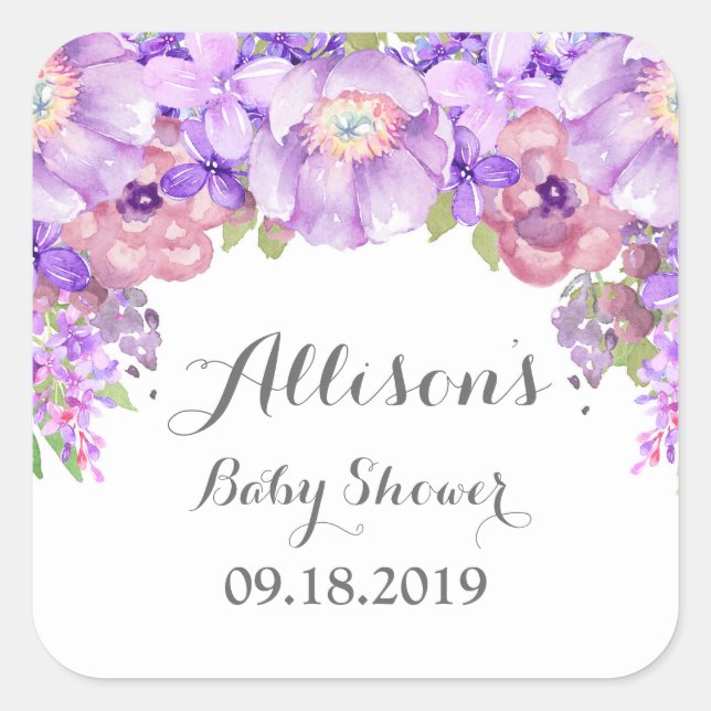 Rustic Lavender Purple Floral Baby Shower Tag (Front)