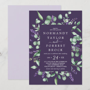 Rustic Lavender   Purple Floral Frame Wedding Invitation