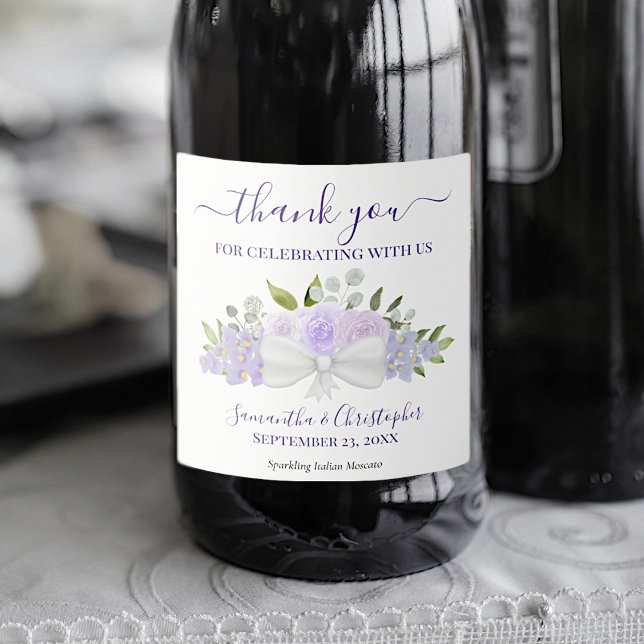 Rustic Lavender Purple Floral Wedding Thank You Sparkling Wine Label (Creator Uploaded)