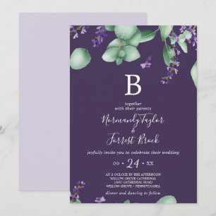 Rustic Lavender   Purple Monogram Wedding Invitation