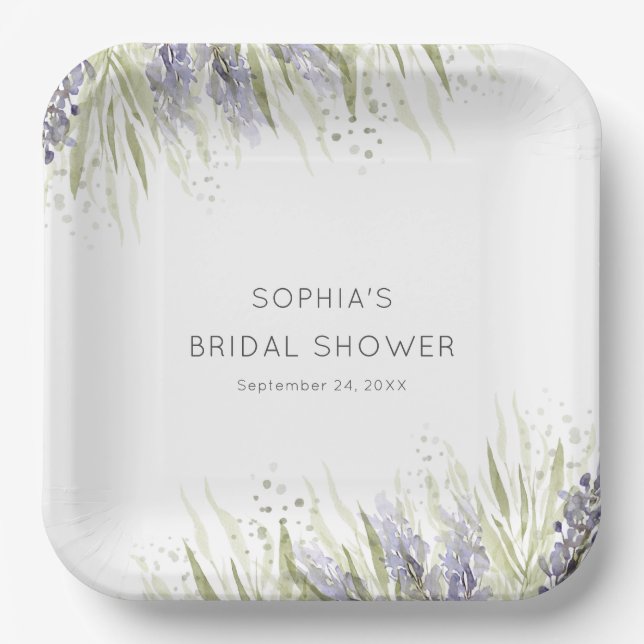 Rustic Lavender & Sage Bridal Shower Paper Plate (Front)