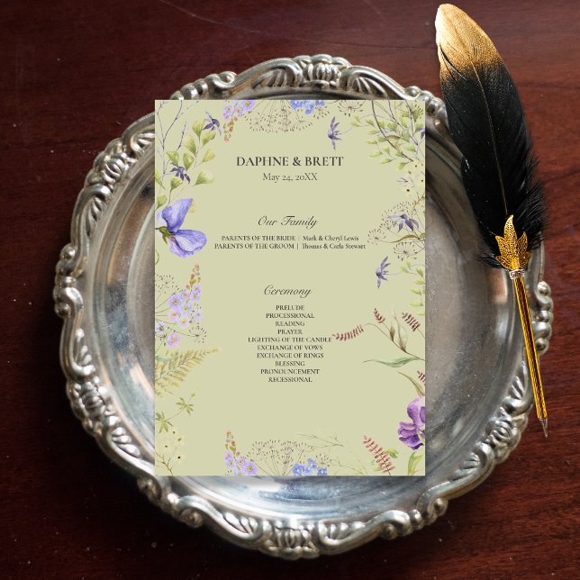 Rustic Lavender Sage Wildflowers Lavender Wedding Program (Rustic Lavender & Sage Wildflowers Sage Wedding Program)