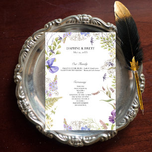 Rustic Lavender & Sage Wildflowers White Wedding Program