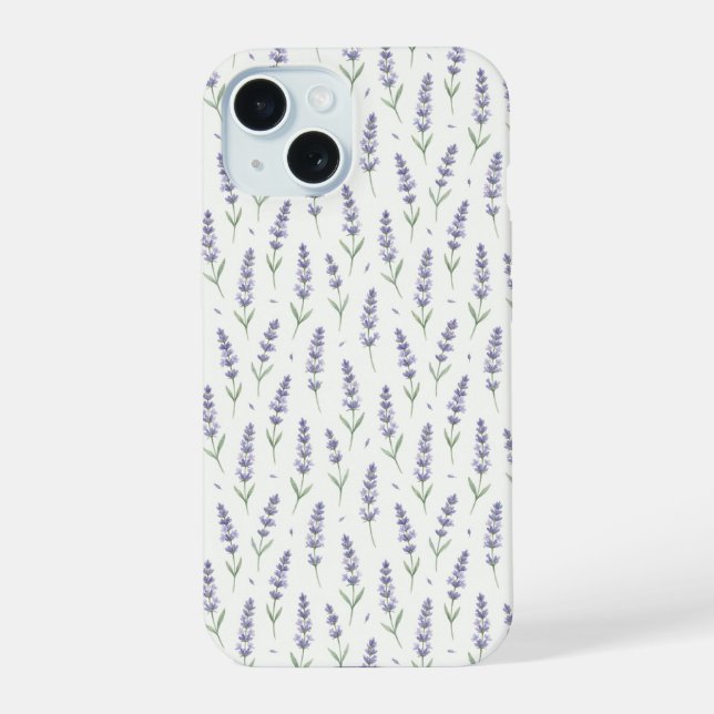 Rustic Lavender Sprigs Seamless Pattern iPhone 15 Case (Back)
