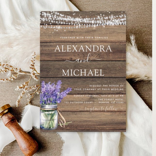 Rustic Lavender String Lights Jar Wedding Invitation (Creator Uploaded)
