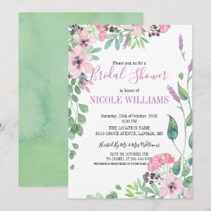 RUSTIC Lavender watercolor flowers  Bridal Shower Invitation