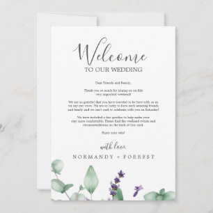 Rustic Lavender Wedding Welcome Letter & Itinerary