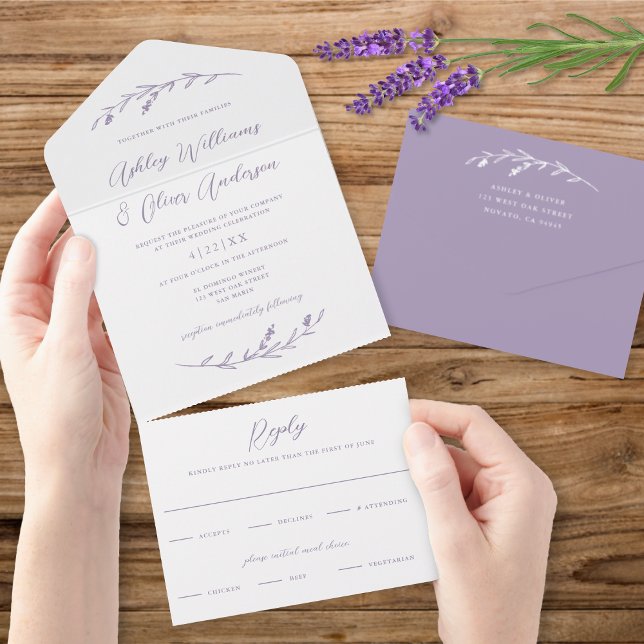 Rustic Lavender Wildflower Wreath Boho Wedding All In One Invitation (Creator Uploaded)