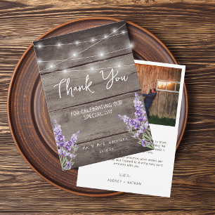 Rustic Lavender Wood Texture Light Wedding Photo Thank You Card