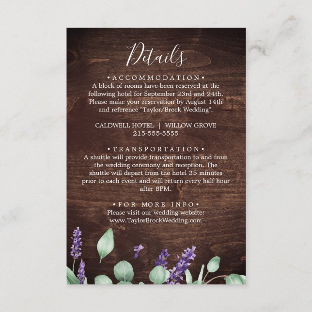 Rustic Lavender | Wooden Details Enclosure Card (Front)